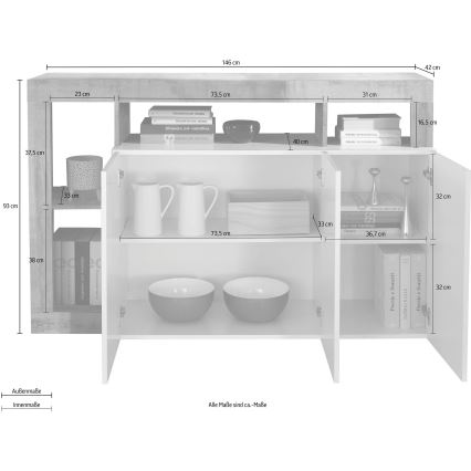 Komoda LENOR bijela/siva beton