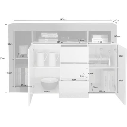 Komoda LENOR bijela/siva - betonski dekor