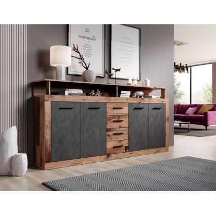 Komoda RUNA 190x96x32 cm tamno smeđa/antracit