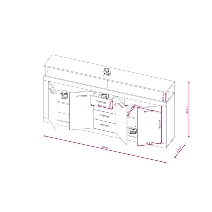 Komoda RUNA 190x96x32 cm tamno smeđa/antracit