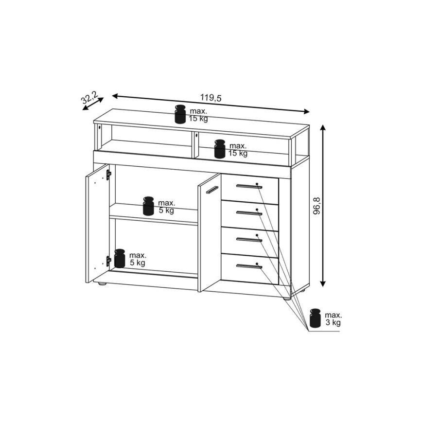 Komoda RUNA tamno smeđa/antracit