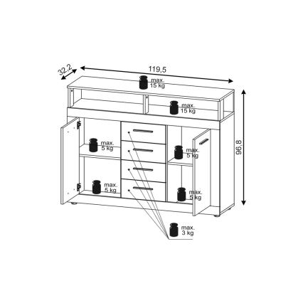 Komoda RUNA tamno smeđa/antracit