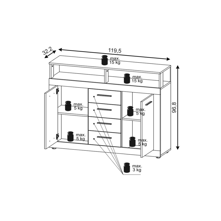 Komoda RUNA tamno smeđa/antracit