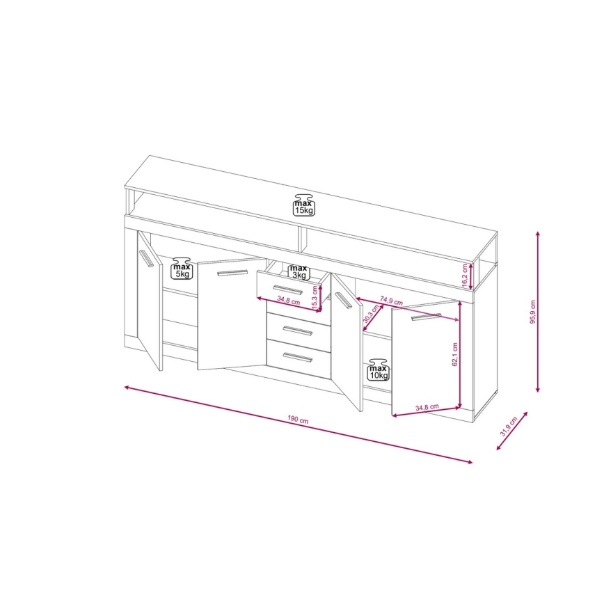Komoda RUNA tamnosmeđa/antracitna