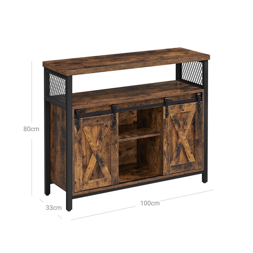 Komoda s kliznim vratima FIRA 100x80x33 cm smeđa/crna