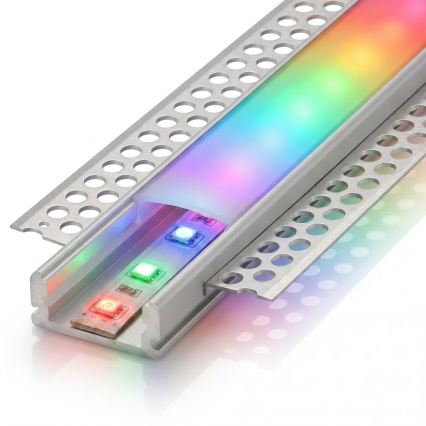 KOMPLET 1x LED RGBW prigušiva traka DIGITAL LED/9,6W/230V 3 m + 3x ugradbeni profil 1 m srebrni/bijeli + daljinski upravljač
