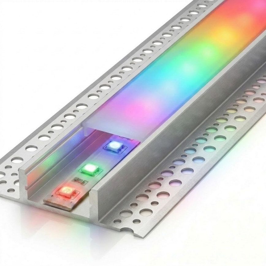 KOMPLET 1x RGBW LED traka s mogućnošću prigušivanja DIGITAL LED/9,6W/230V 3 m + 3x ugradbeni profil 1 m srebrna/bijela + daljinski upravljač