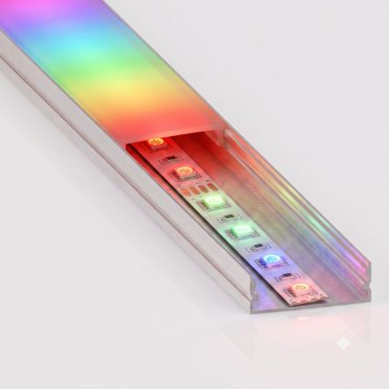 Komplet 1x prigušiva LED RGBW traka NEO LITE MUSIC LED/24W/230V 5 m IP65 Wi-Fi Tuya + 5x ugradbeni profil 1 m srebrni/bijeli + daljinski upravljač