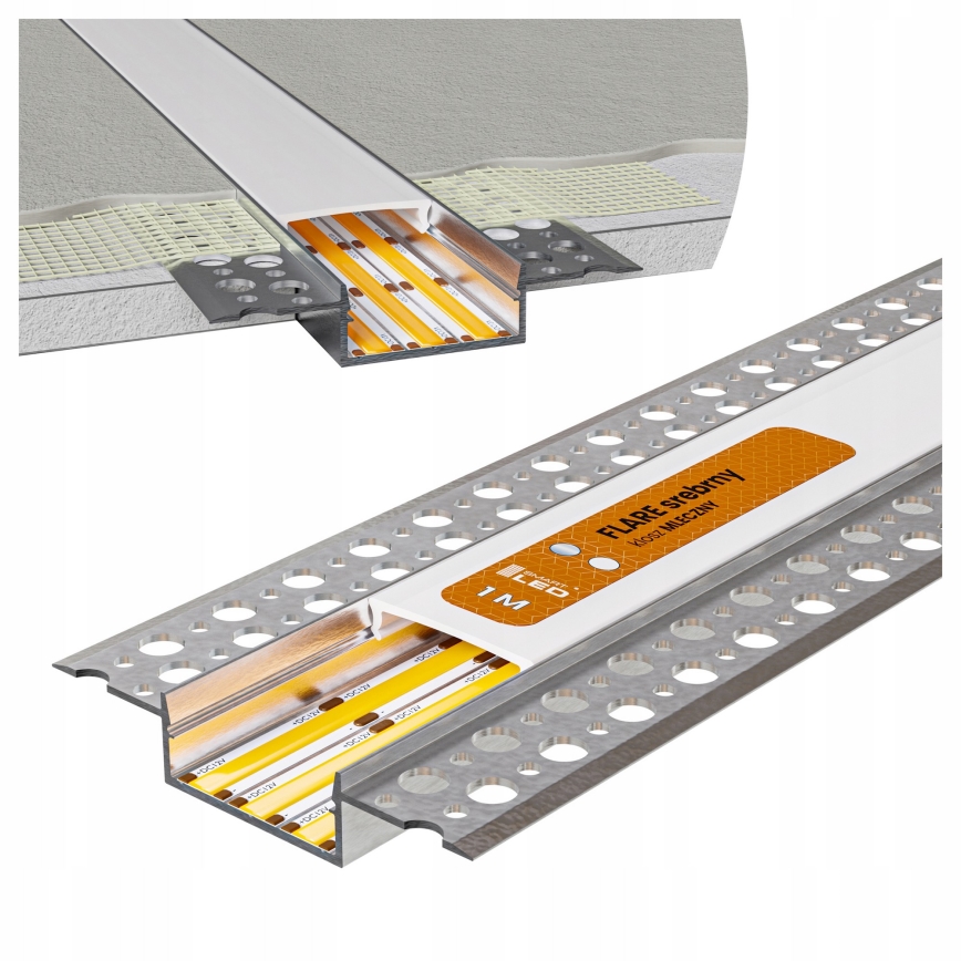 SET 1x prigušiva RGBW LED traka NEO LITE MUSIC LED/24W/230V, 5 m, IP65, Wi‑Fi (Tuya) + 5x ugradni profil 1 m (srebrni/bijeli) + daljinski upravljač