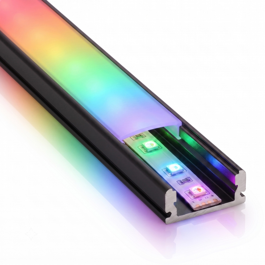KOMPLET 1x LED RGBW traka s mogućnošću prigušivanja NEO LITE MUSIC LED/24W/230V 5 m IP65 Wi-Fi Tuya + 5x ugradbeni profil 1 m crna/bijela + daljinski upravljač