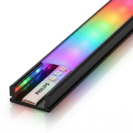KOMPLET 1x RGBW LED traka s mogućnošću prigušivanja Philips Hue WHITE AND COLOR AMBIANCE LED/20W/230V 2 m + 2x ugradbeni profil 1 m crna/bijela