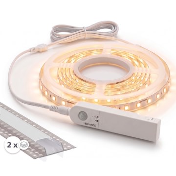 KOMPLET 1x LED traka s senzorom pokreta FLEX LED/3,6W/4xAA 2 m + 2x ugradni profil 1 m srebrna/bijela