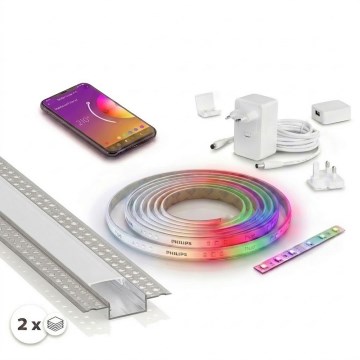 KOMPLET 1x Philips Hue WHITE AND COLOR AMBIANCE LED RGBW prigušiva traka LED/20W/230V 2 m + 2x ugradni profil 1 m srebrna/bijela