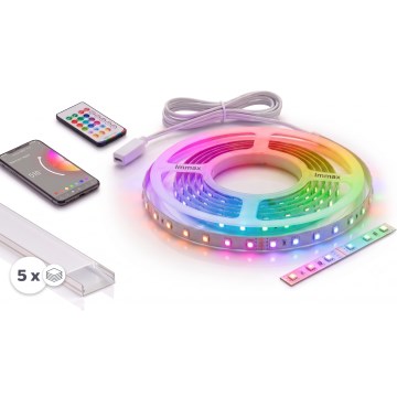 Komplet 1x prigušiva LED RGBW traka NEO LITE MUSIC LED/24W/230V 5 m IP65 Wi-Fi Tuya + 5x ugradbeni profil 1 m srebrni/bijeli + daljinski upravljač