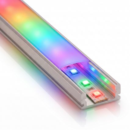 SET 1x LED RGBW traka s mogućnošću prigušivanja NEO LITE MUSIC LED/24W/230V 5 m IP65 Wi-Fi Tuya + 5x ugradni profil 1 m srebrna/bijela + daljinski upravljač