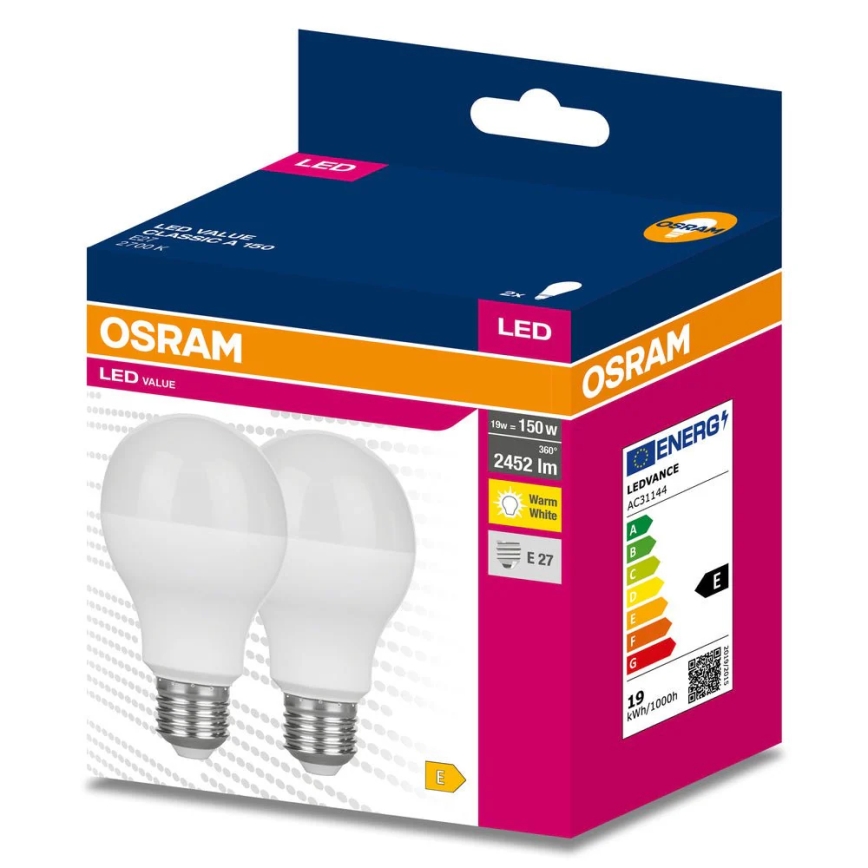 Komplet 2x LED žarulja VALUE CLASSIC E27/19W/230V 2700K - Osram