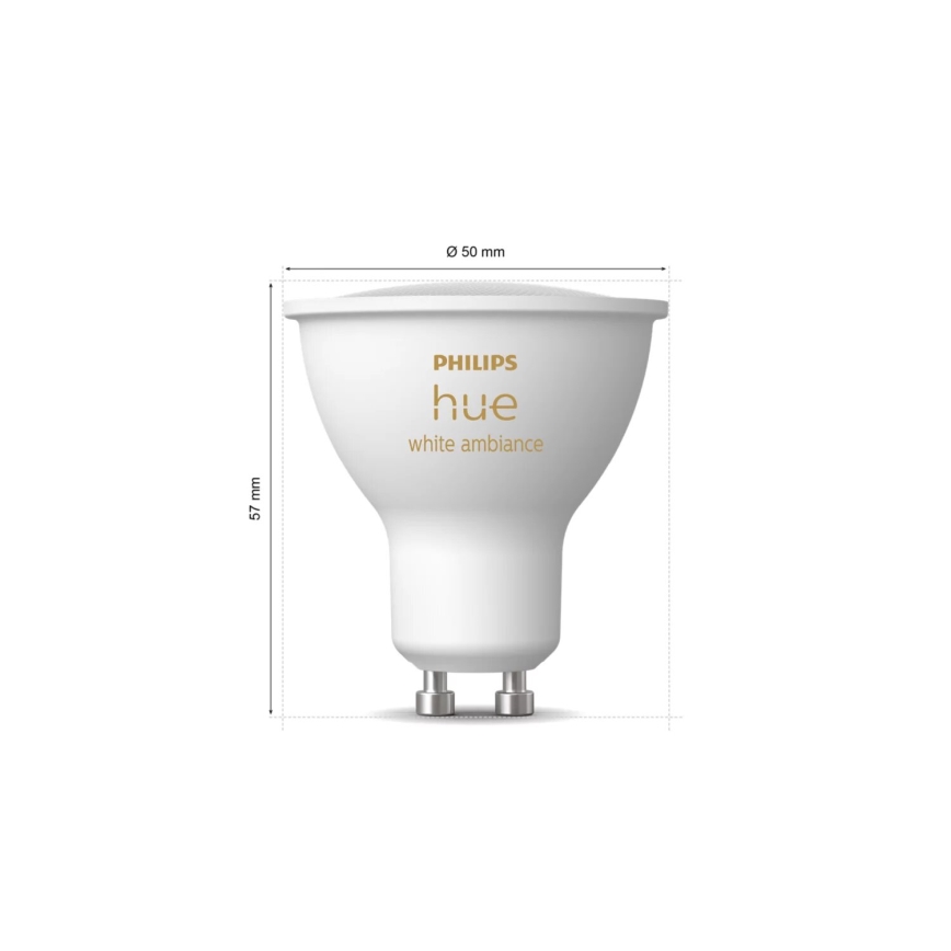 SET 2x prigušljiva LED žarulja Philips Hue WHITE AMBIANCE GU10/4,2W/230V 2200-6500K + Hue Bridge