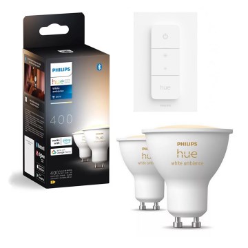 Komplet 2x prigušive LED žarulje Philips Hue WHITE AMBIANCE GU10/4,2W/230V  2200-6500K + prekidač za prigušivanje