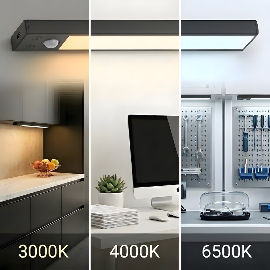 SET 2x LED punjivo osvjetljenje za namještaj sa senzorom pokreta i sumraka VIRO LED/1,2W/3,7V 800 mAh 3000/4000/6500K 30 cm crna