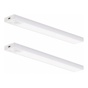 Komplet 2x punjiva LED rasvjeta za namještaj s senzorom pokreta i sumraka VIRO LED/1,2W/3,7V 800 mAh 3000/4000/6500K 30 cm bijela