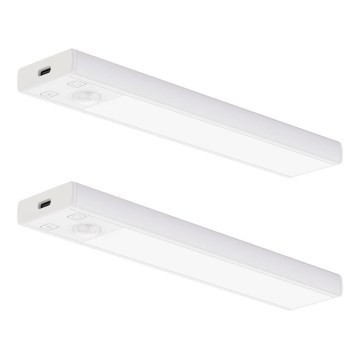 Komplet 2x punjivih LED svjetala za namještaj s senzorom pokreta i sumraka VIRO LED/1W/3,7V 800 mAh 3000/4000/6500K 20 cm bijela
