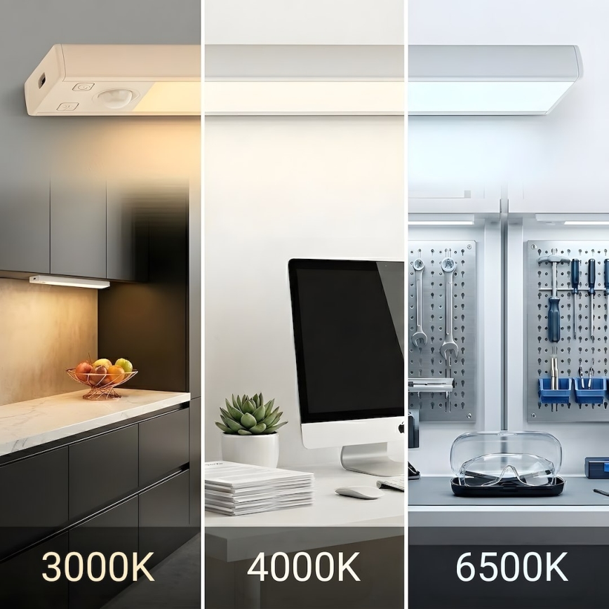 Komplet 2x punjiva LED rasvjeta za namještaj s senzorom pokreta i sumraka VIRO LED/1,2W/3,7V 800 mAh 3000/4000/6500K 30 cm bijela
