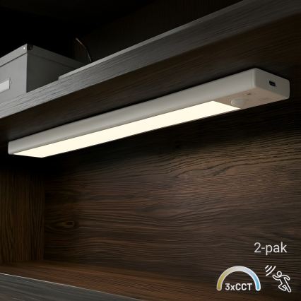 Komplet 2x punjiva LED rasvjeta za namještaj s senzorom pokreta i sumraka VIRO LED/1,2W/3,7V 800 mAh 3000/4000/6500K 30 cm bijela