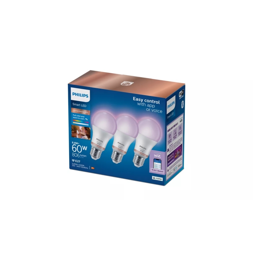 KOMPLET 3x LED RGB prigušive žarulje Philips SMART A60 E27/8,8W/230V 2200-6500K
