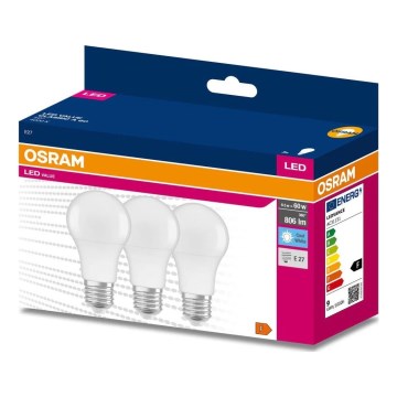 KOMPLET 3x LED žarulja A60 E27/8,5W/230V 6500K - Osram