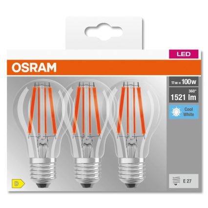 Komplet 3x LED žarulja BASE CLASSIC FILAMENT A60 E27/11W/230V 4000K - Osram
