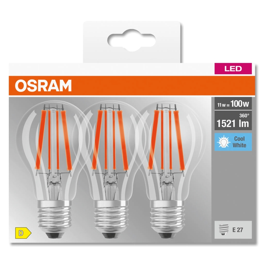 Komplet 3x LED žarulja BASE CLASSIC FILAMENT A60 E27/11W/230V 4000K - Osram