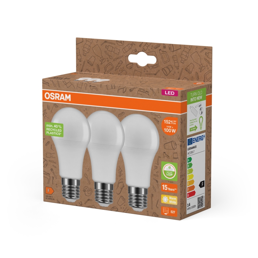 Komplet 3x LED žarulja od reciklirane plastike A100 E27/14W/230V 2700K - Osram