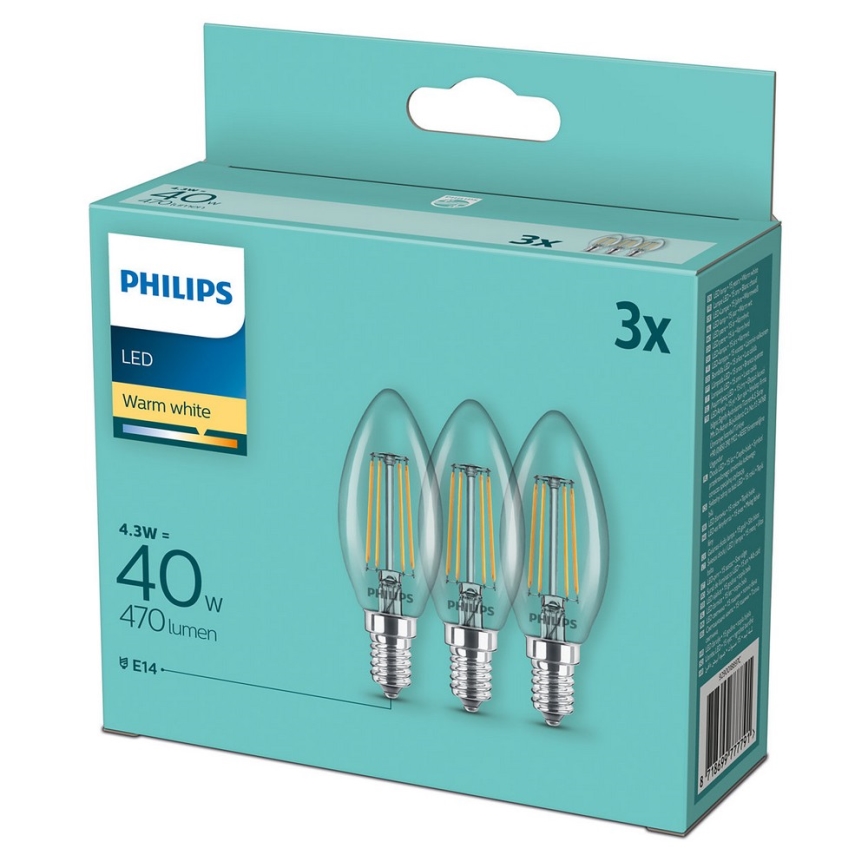 Komplet 3x LED žarulje VINTAGE Philips B35 E14/4,3W/230V 2700K