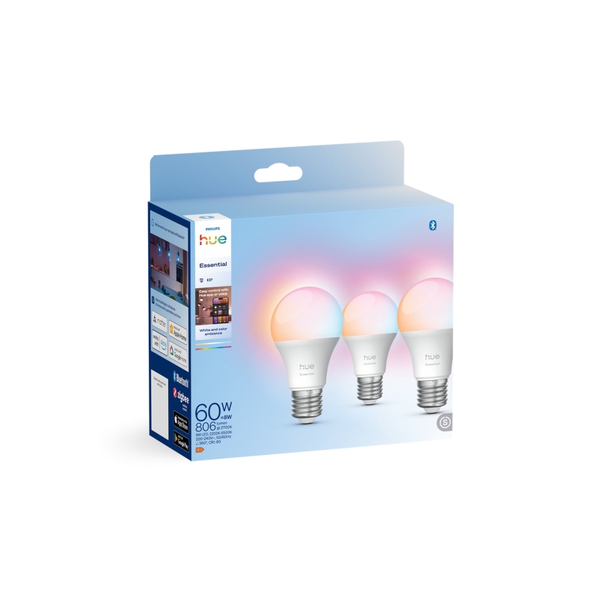 Komplet 3x LED žarulja s prigušivanjem Philips Hue White And Color Ambiance Essential E27/8W/230V 2200-6500K