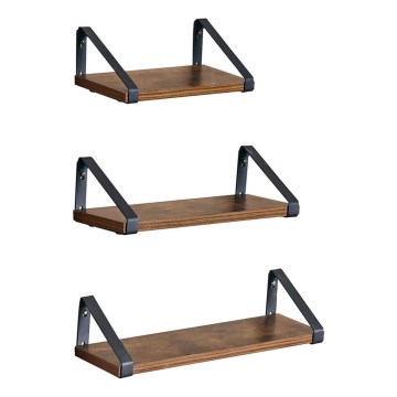 Komplet 3x zidnih polica SHELFY, smeđa/crna