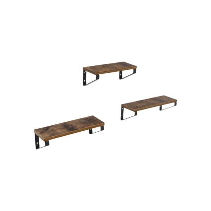 Komplet 3x zidnih polica SHELFY, smeđa/crna