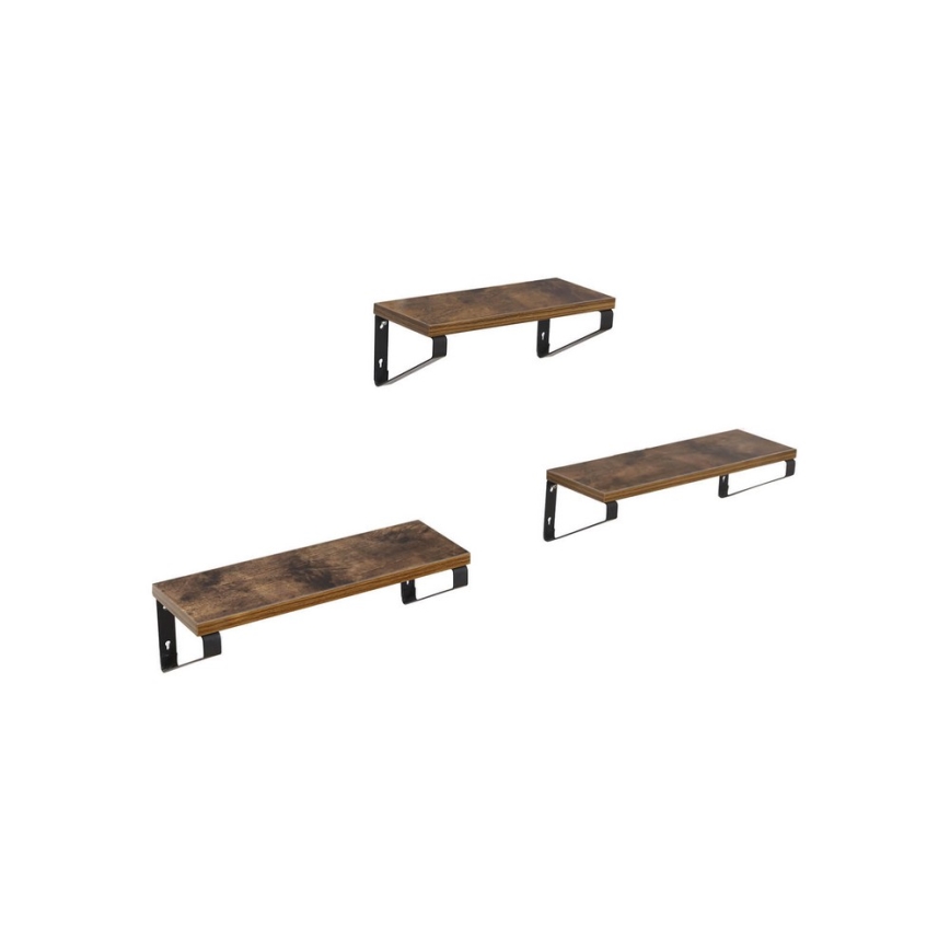 Komplet 3x zidnih polica SHELFY, smeđa/crna