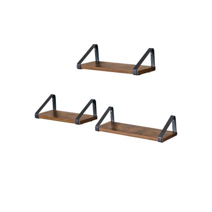 Komplet 3x zidnih polica SHELFY, smeđa/crna