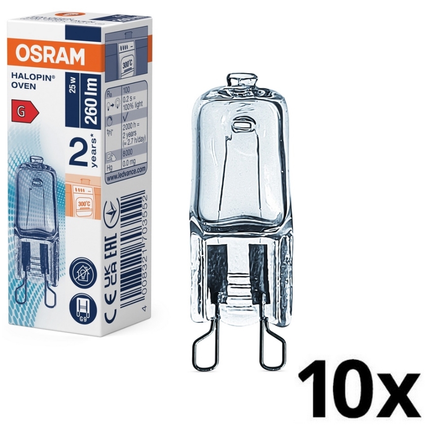 Komplet od 10 žarulja za pećnicu HALOPIN G9/25W/230V 2700K - Osram