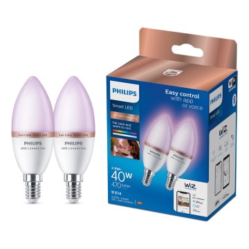 Komplet od 2 LED RGB žarulje s mogućnošću prigušivanja Philips SMART C37 E14/4,9W/230V 2200-6500K CRI 90
