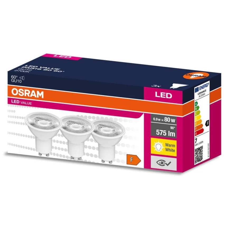Komplet od 3 LED reflektorskih žarulja PAR16 GU10/6,9W/230V 2700K 60° - Osram
