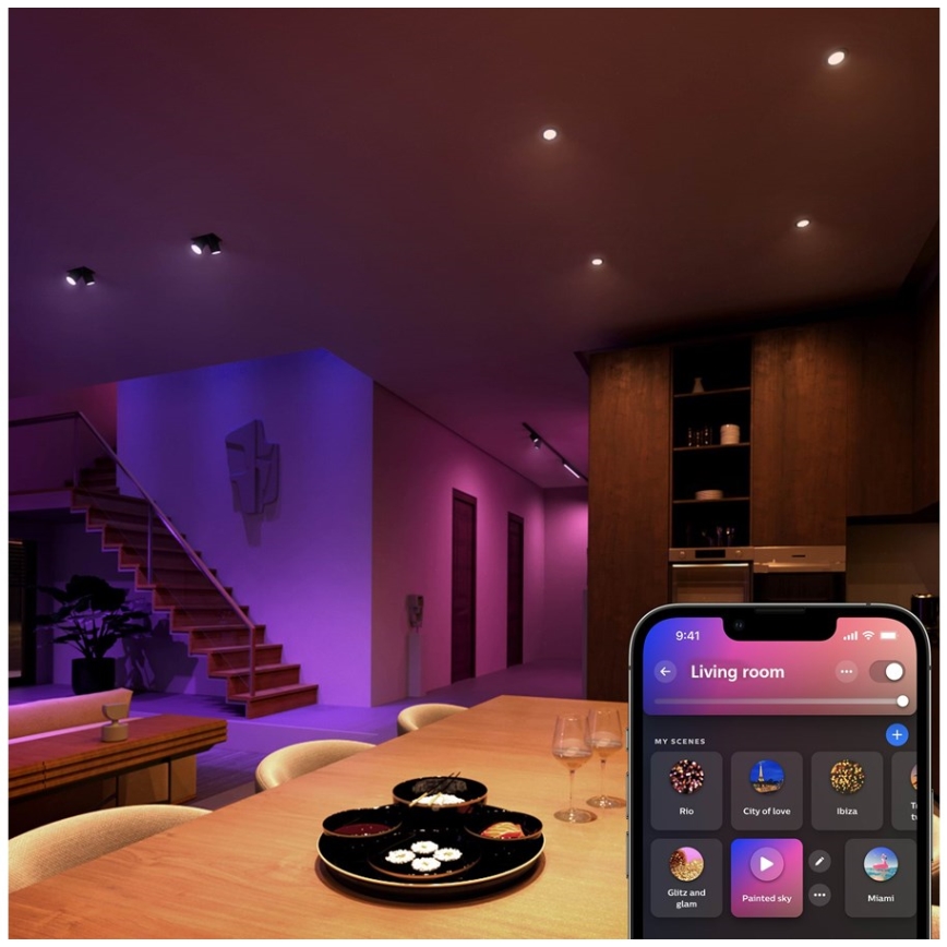 KOMPLET 4x LED RGBW prigušivih žarulja Philips Hue WHITE AND COLOR AMBIANCE GU5,3/MR16/6,3W/12V 2000-6500K