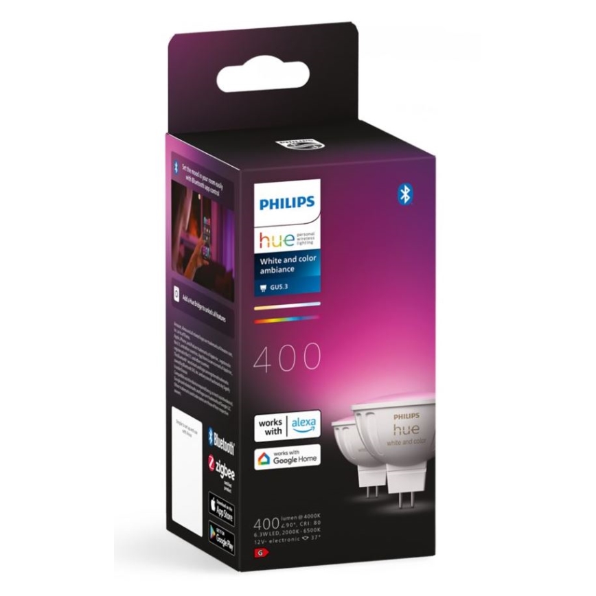 KOMPLET 4x LED RGBW prigušivih žarulja Philips Hue WHITE AND COLOR AMBIANCE GU5,3/MR16/6,3W/12V 2000-6500K