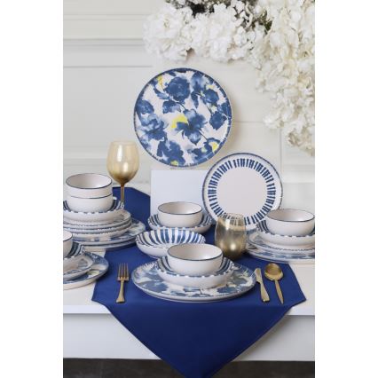 Komplet posuđa 24 kom. bijela/plava/kamenina