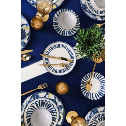 Komplet posuđa 24 kom. bijela/plava/kamenina