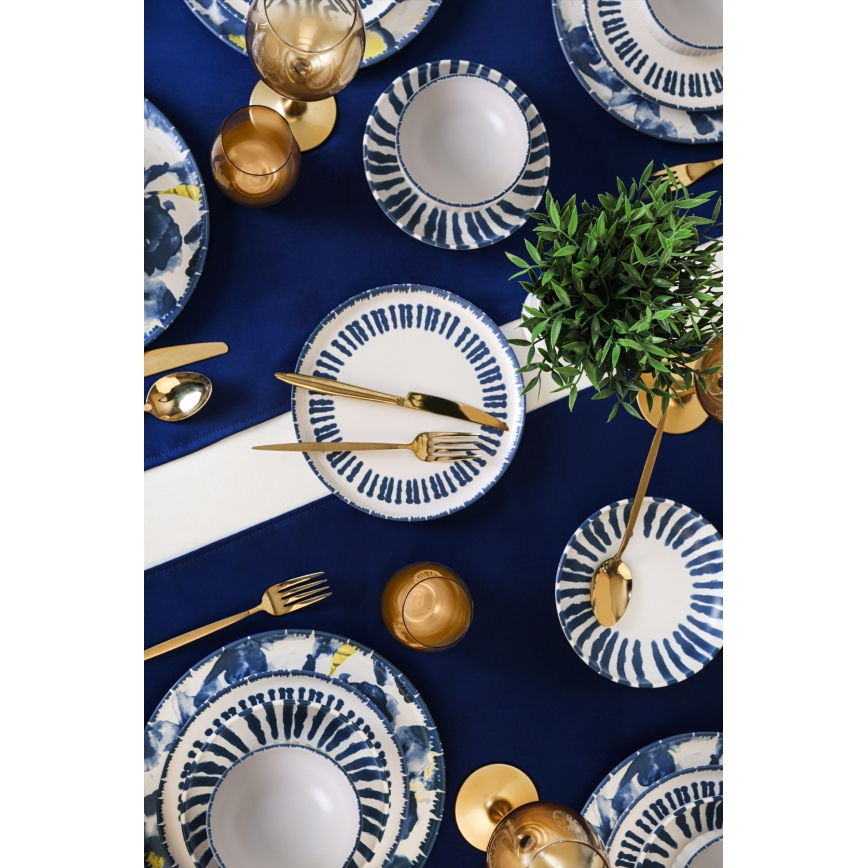 Komplet posuđa 24 kom. bijela/plava/kamenina