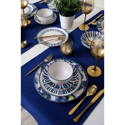 Komplet posuđa 24 kom. bijela/plava/kamenina