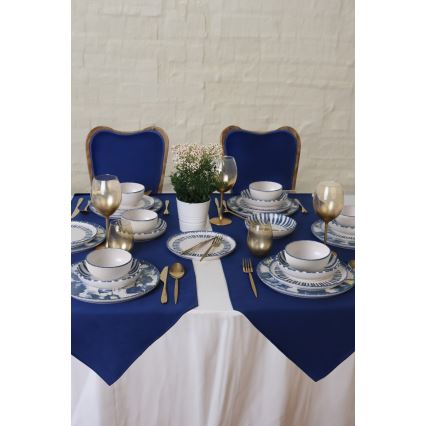 Komplet posuđa 24 kom. bijela/plava/kamenina