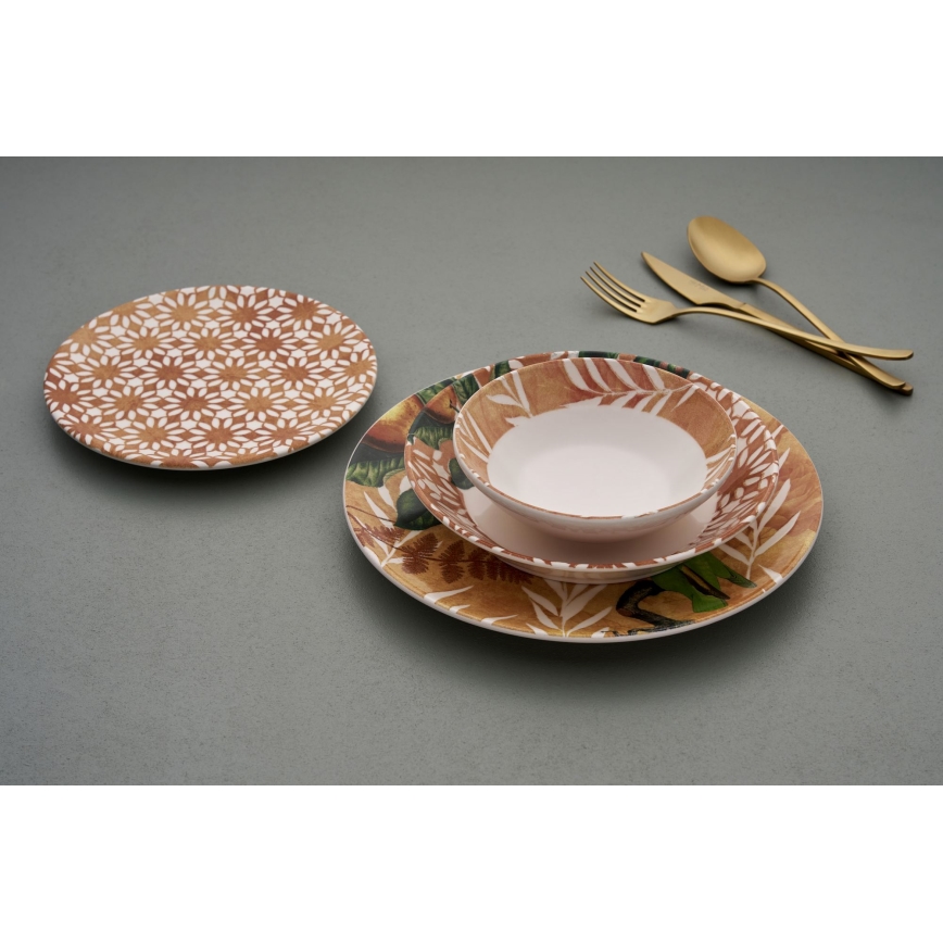 Komplet posuđa 24 kom. narančasta/zelena/keramika