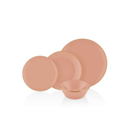 Komplet posuđa, 24 kom., u boji lososa sa zlatnim detaljima, keramika